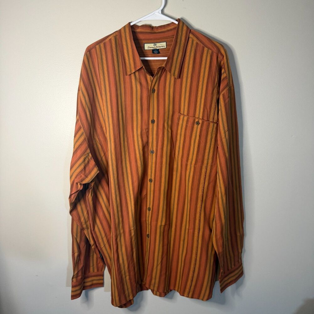 vintage 100% silk Tommy Bahama long sleeve orange striped button down shirt